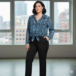 Venezia Jeans Co. Snake Print Blouse – Size 18/20 – Blue & Black Animal Print